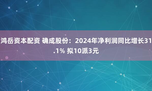 鸿岳资本配资 确成股份：2024年净利润同比增长31.1% 拟10派3元