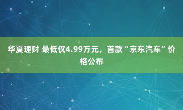 华夏理财 最低仅4.99万元，首款“京东汽车”价格公布